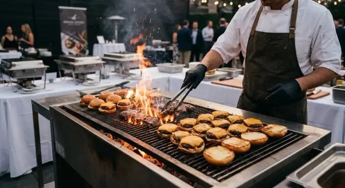 Private Wagyu dinner event, warm and dark lighting